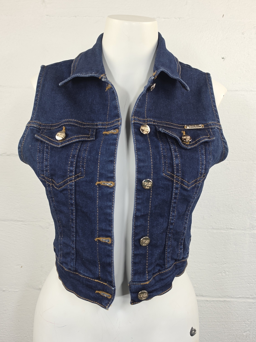 Kenzo Gold Collection Dark Blue Denim Sleeveless Vest with Gold Buttons